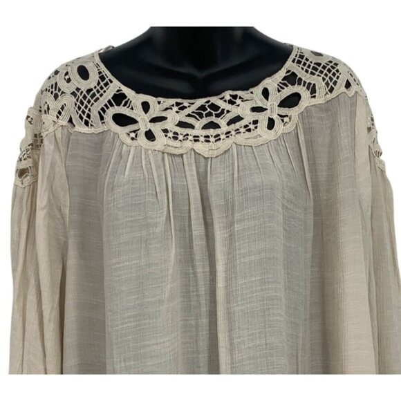Zac & Rachel Woman Plus Size Tunic Top 2X Crochet Yoke Blouse Beige Blouse New - Picture 2 of 11